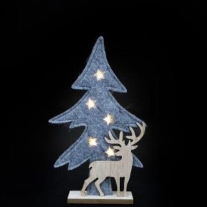 Christmas LED Ornament Tree & Reindeer on Stand 31cm