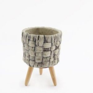 Planter Cement with Wooden Legs 19cm  D