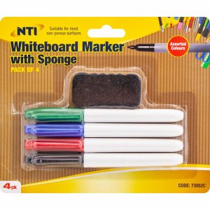 Marker For Whiteboard x4 Ass. Colour & Sponge Eraser