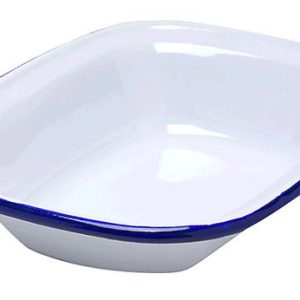 Pie Dish Rect White Enamel Grey Rim 350ml 18x13x4cm