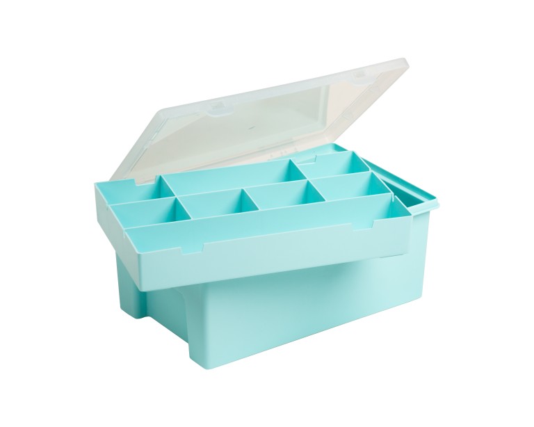 Box & Hinged Lid Organiser 8Div. Blue & Clear 29cm+Tote