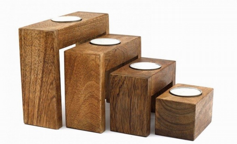 Night Lite Holder 4Pot Nesting Mango Wood