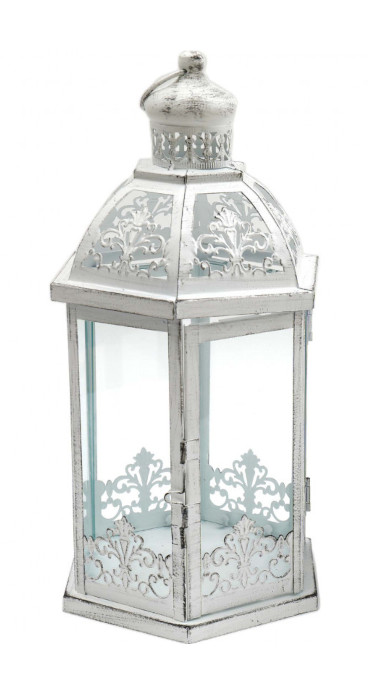 Lantern Glass & Metal for Candles Tile White Lge. 35cm