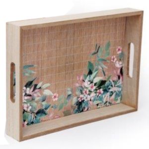 Tray Bamboo Sage & Pink Blossom Print Large