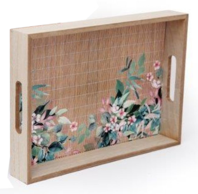 Tray Bamboo Sage & Pink Blossom Print Medium