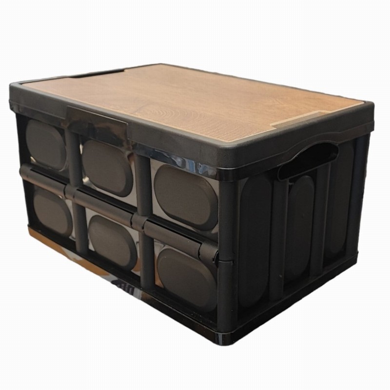 Crate Fold Flat & Wooden Lid 28Ltr. Black