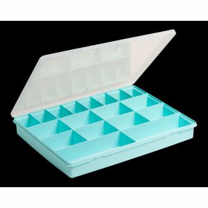 Box & Hinged Lid Organiser 18Div. Blue & Clear