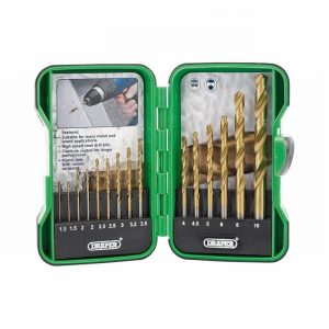 Drill Set DRAPER HSS 15Pce.MM Titan. Coated in Metal Box