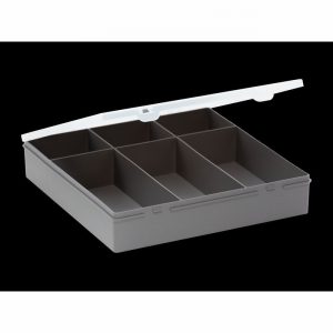 Box & Hinged Lid Organiser 6Div. Clear & Grey 29cm