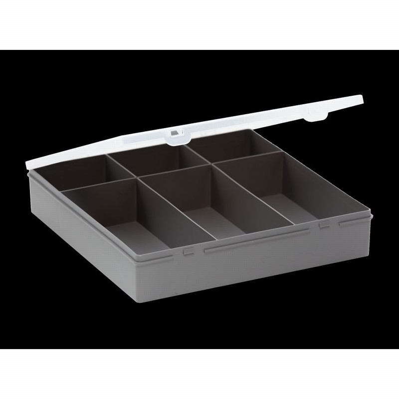 Box & Hinged Lid Organiser 6Div. Clear & Grey 29cm