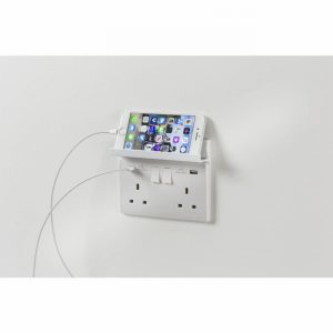 Socket 2Gang Surround with Drop down Phone Holder White