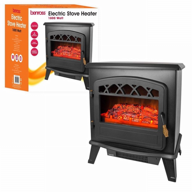 Electric Stove Fuel Effect Patterned Door Black