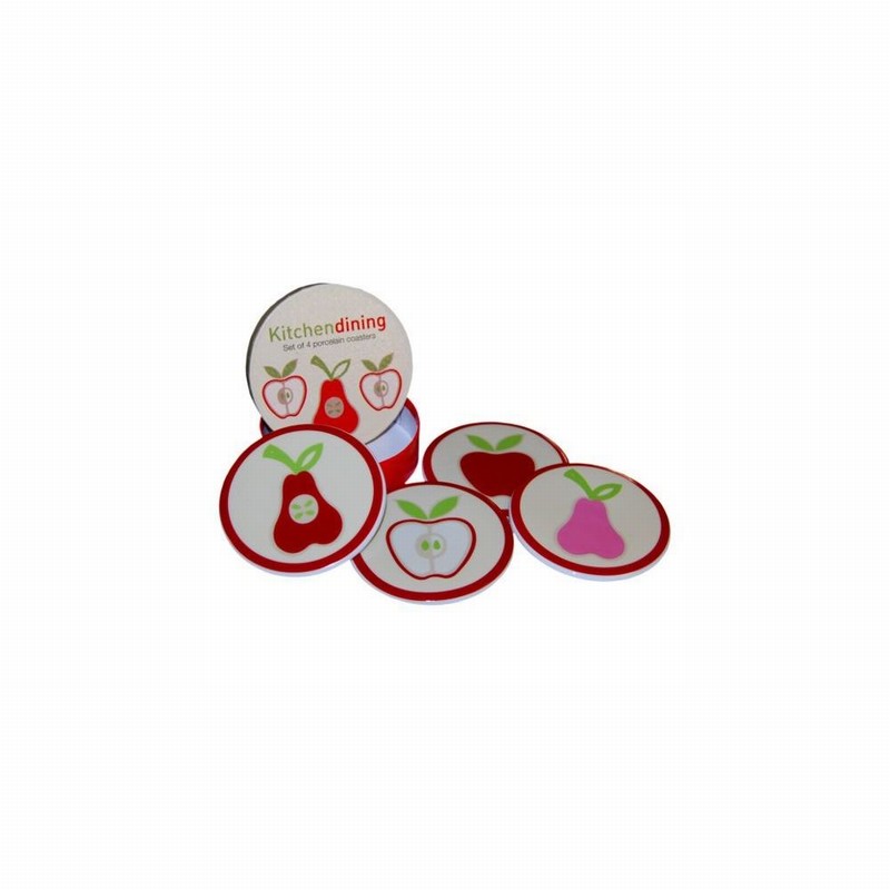 Coasters Round Porcelain Fruit Design x4