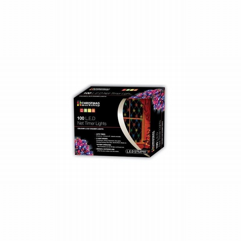 Christmas Lights 100 LED Warm White Net Timer 3xAAReq.