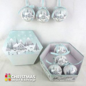 Christmas Tree Bauble Village Scene Frosted Snow x14