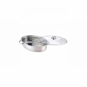 Roaster SS 35cm Oval C/W Glass Lid & Tray