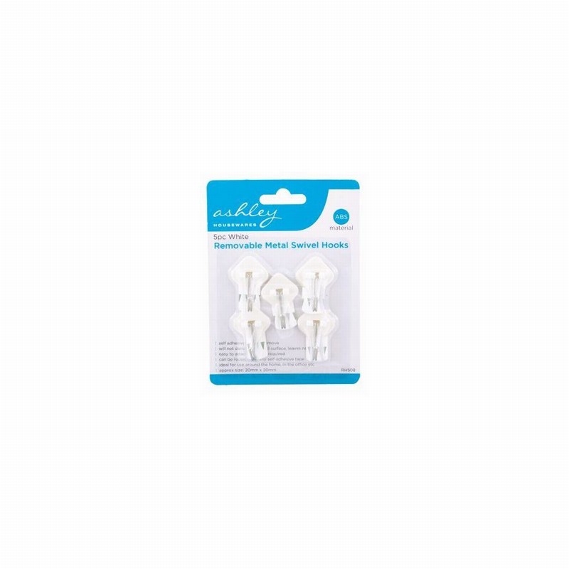 Hook Removable Self Adhesive x 5 ABS & Metal