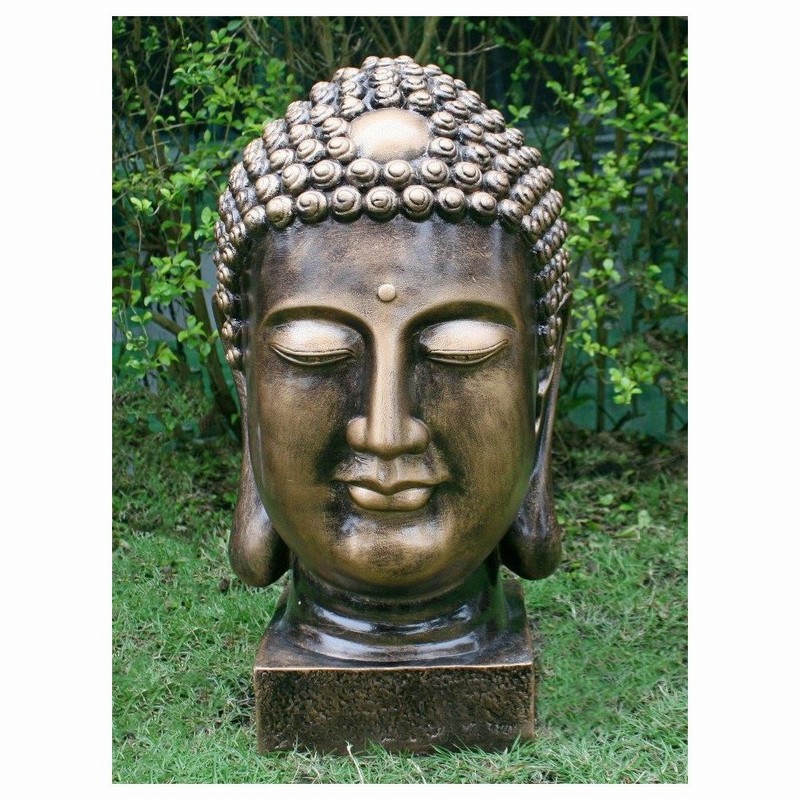 Garden Ornament BUDDHA HEAD BUST GOLD Colour 52cm