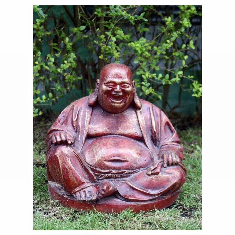 Garden Ornament LAUGHING BUDDHA RED Colour 30cm