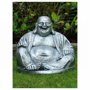 Garden Ornament LAUGHING BUDDHA SILVER Colour 30cm