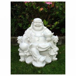 Garden Ornament WEALTHY SITTING BUDDHA WHITE Colour 40cm