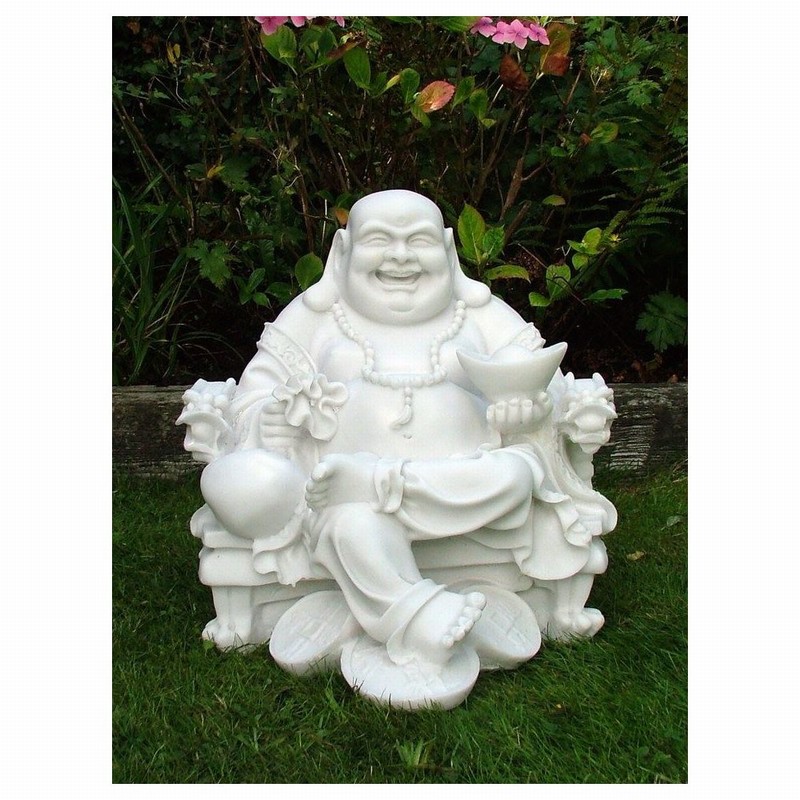 Garden Ornament WEALTHY SITTING BUDDHA WHITE Colour 40cm