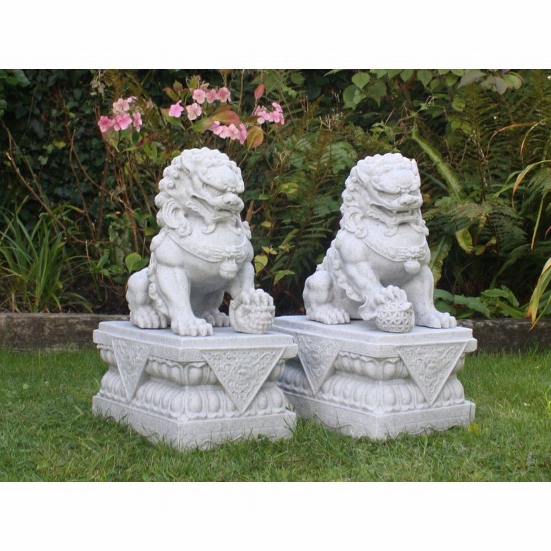 Garden Ornament TEMPLE DOG SMALL PAIR GRANITE Colour 44cm