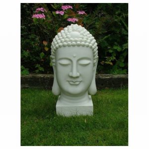Garden Ornament BUDDHA HEAD BUST WHITE Colour 52cm