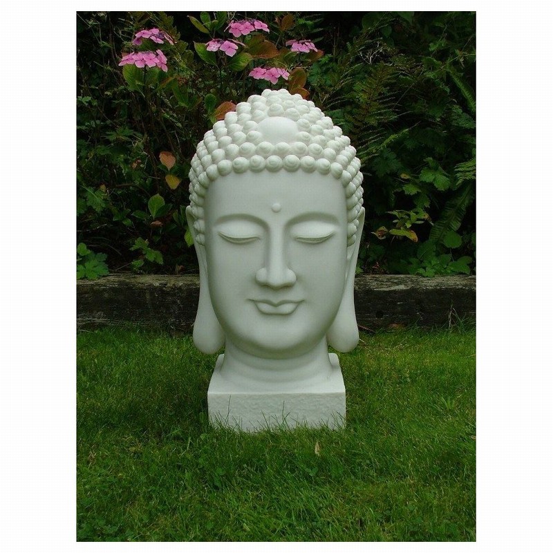Garden Ornament BUDDHA HEAD BUST WHITE Colour 52cm