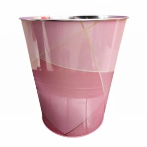 Waste Bin Metal Abstract Pink & Gold Highlight 26cm High