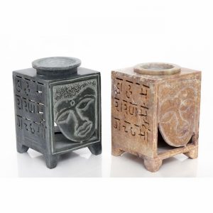 Oil Burner Square BUDDHA Design Soapstone 17cm