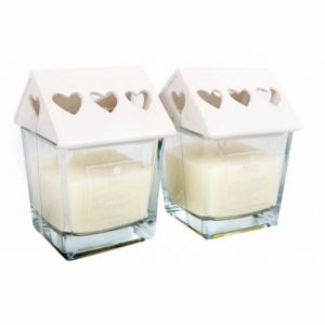 Candle in Glass & Ceramic Heart Shaped House