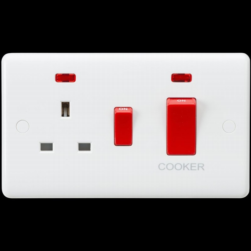 Cooker Panel 45Amp Double Pole Neon CURVED EDGE