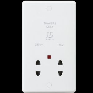 Shaver Socket 2Gang Dual Voltage Neon CURVED EDGE