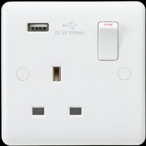 Socket 13Amp 1Gang Switched Double Pole & 1xUSB C.EDGE