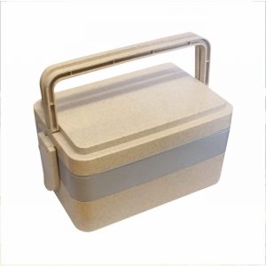 Food Box 2 Layer Wheatstraw Microwaveable Blue & Beige