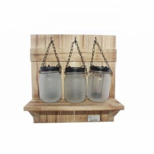 Candle Holder in Glass Jar x3 on Wooden Wall Stand