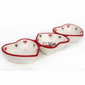 Dish Triple Ceramic Double Heart Design 31.5x12cm