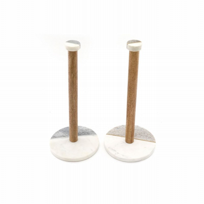 Kitchen Towel Holder 36cm Upright Wh.+Be. Marble & Wood