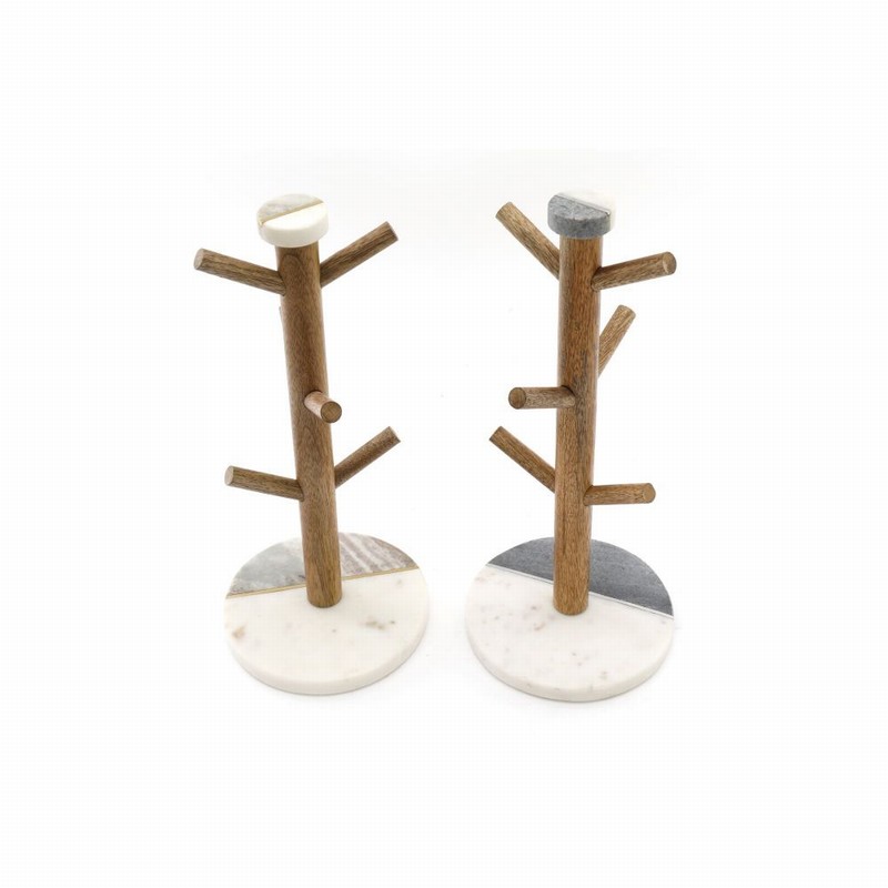 Mug Tree 36cm White + Beige Marble & Wood Deluxe