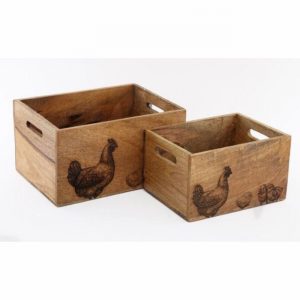 Crate Storage Mango Wood Chicken Med. 28x20x16cm