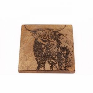 Coasters Wooden COW Design 10cm Engraved x4 in Holder