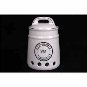 Garlic Storage Jar & Lid White Ceramic French Design
