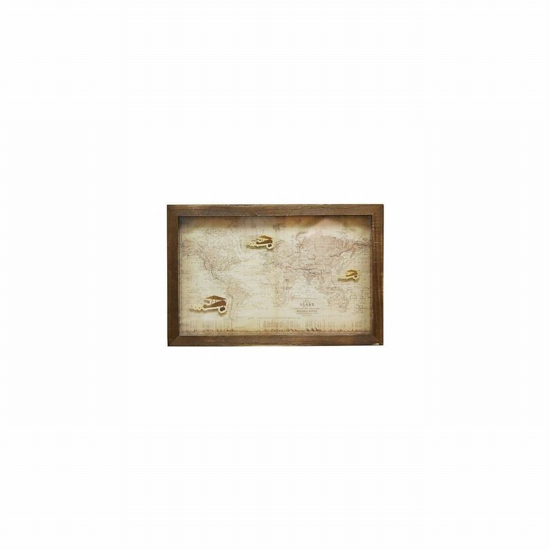 Picture Vintage Globe Map 38x25cm in Wooden Frame
