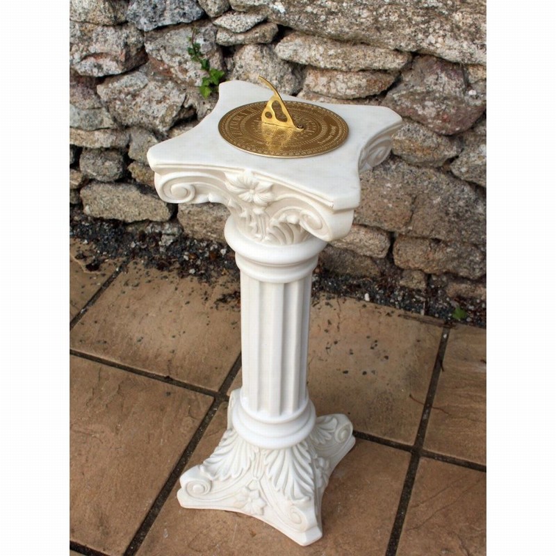 Garden Ornament COLUMN SUNDIAL WHITE MARBLE Colour 85cm