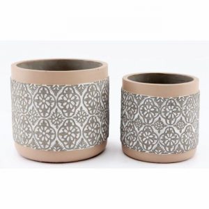 Planter Round Embossed Cement Grey Medium