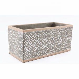 Planter Rect. Rrough Embossed Cement Grey Large