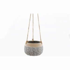 Planter Hanging Embossed Cement Grey 15x10cm