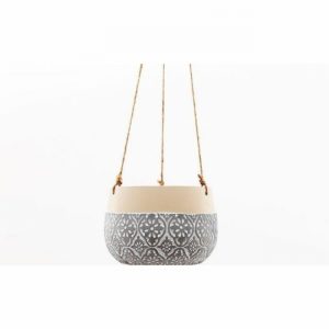 Planter Hanging Embossed Cement Grey 19x12cm