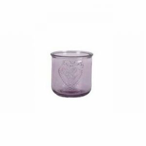 Candle Pot Night Lite Holder Embossed Blue Glass?? 9x9cm
